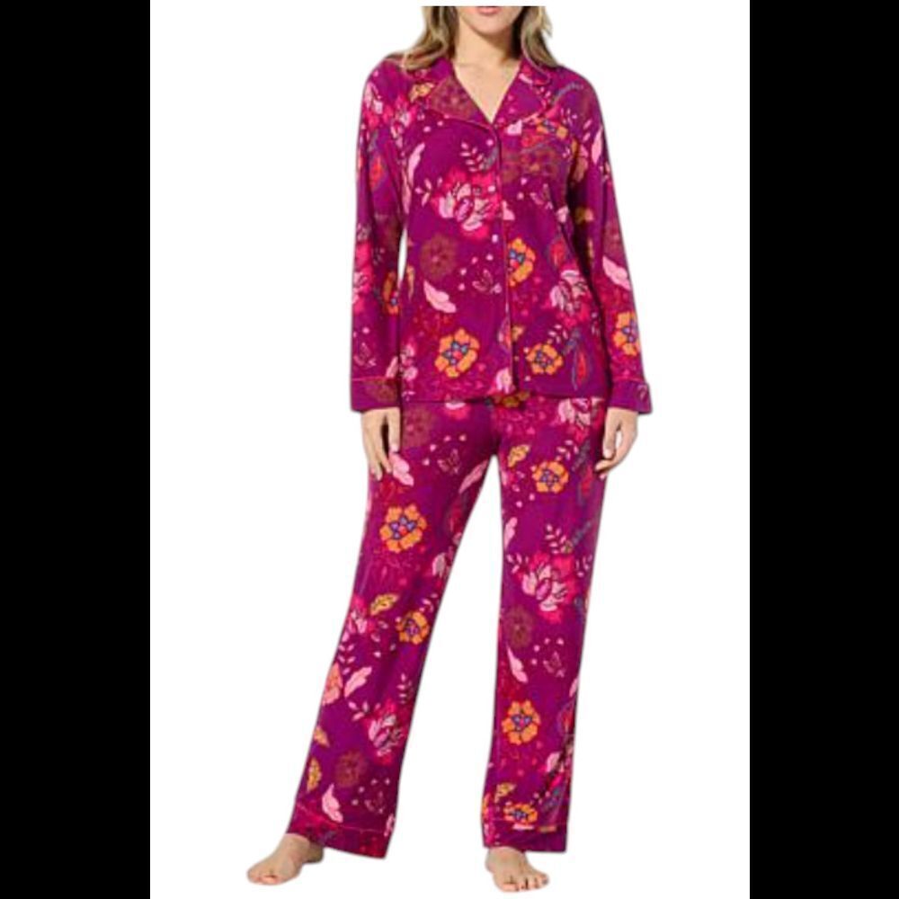 IMAN Women's Vibrant Floral Pajama Set - Magenta and Orange